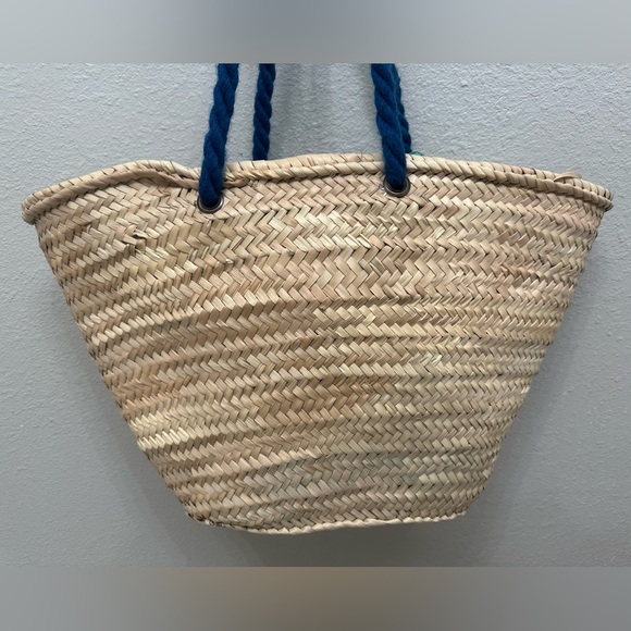 Trendy Straw Woven Beach Bag Vacation Tote with Pom Poms and Miramare Lettering - Picture 5 of 8